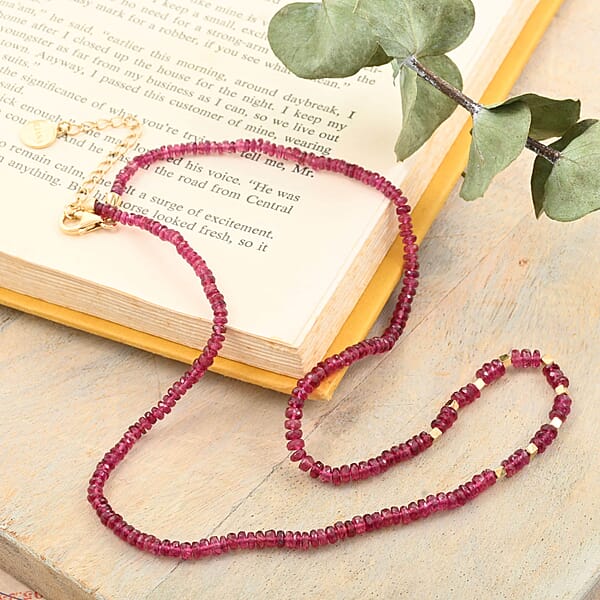 Iliana 18K Yellow Gold AAA Ouro Fino Rubellite Beaded Necklace 18-20 Inches 40.00 Ctw