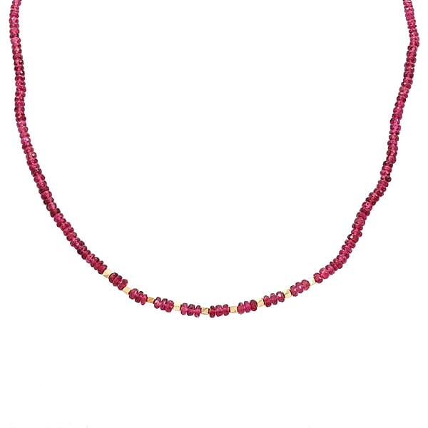 Iliana 18K Yellow Gold AAA Ouro Fino Rubellite Beaded Necklace 18-20 Inches 40.00 Ctw