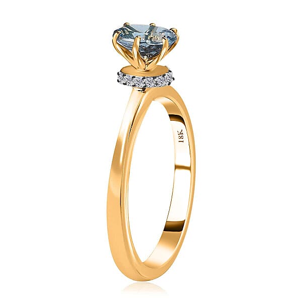 Iliana 18K Yellow Gold AAA Santa Maria Aquamarine And G-H SI Diamond Ring 0.75 Ctw