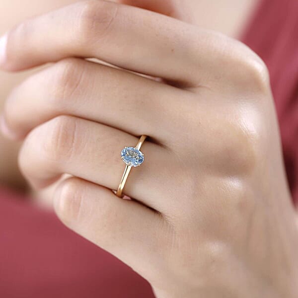 Iliana 18K Yellow Gold AAA Santa Maria Aquamarine And G-H SI Diamond Ring 0.75 Ctw