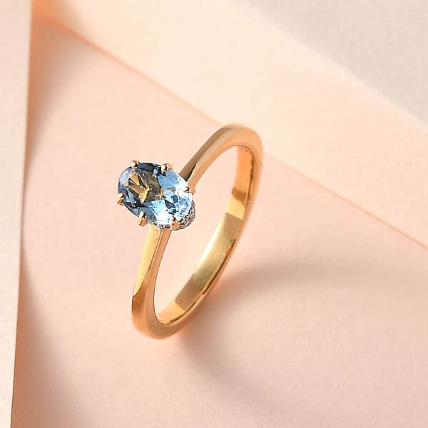 Iliana 18K Yellow Gold AAA Santa Maria Aquamarine And G-H SI Diamond Ring 0.75 Ctw