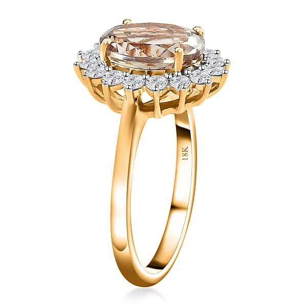 Iliana 18K Yellow Gold AAA Turkizite And G-H SI Diamond Halo Ring 3.75 Ctw