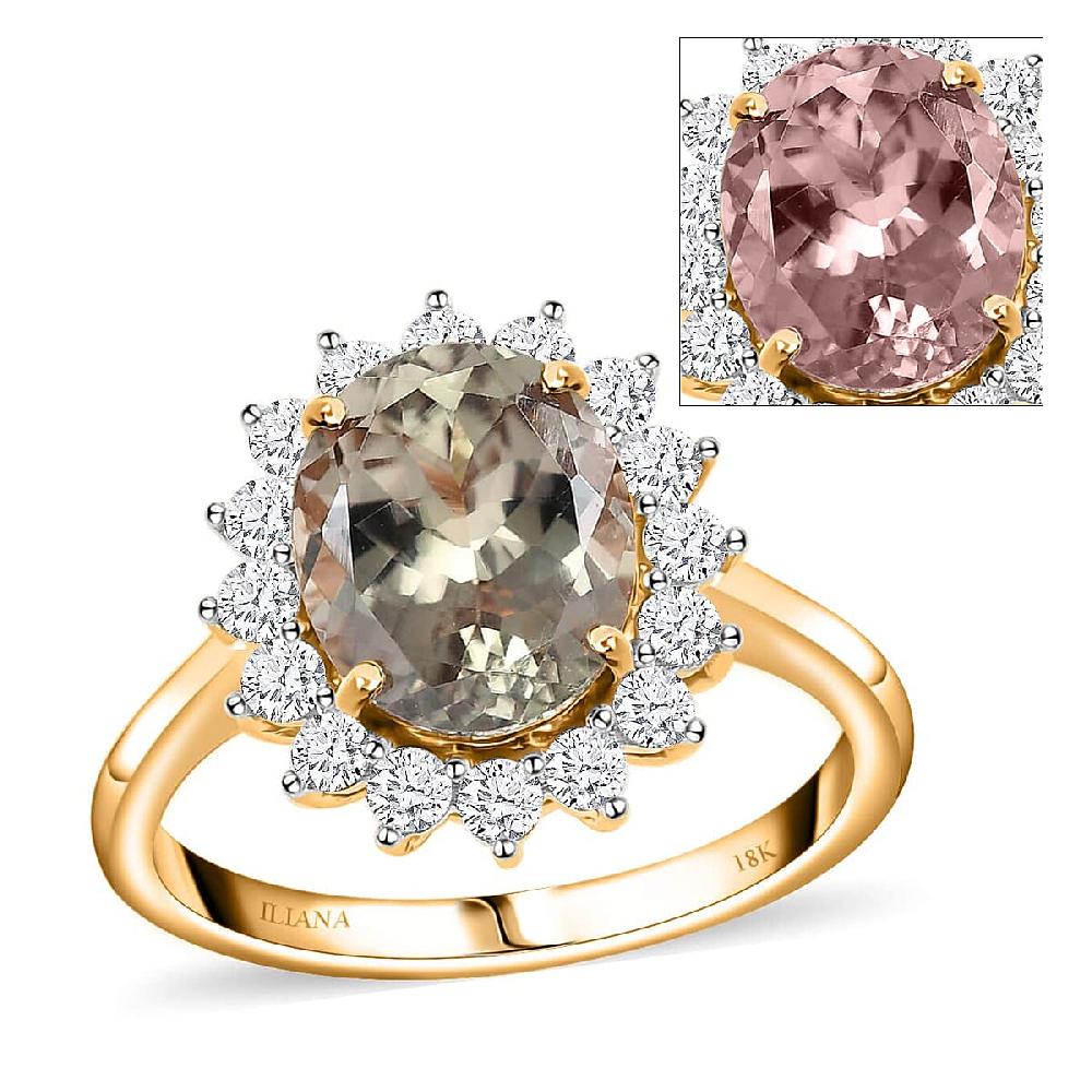 Iliana 18K Yellow Gold AAA Turkizite and G-H SI Diamond Halo Ring 3.75 ctw