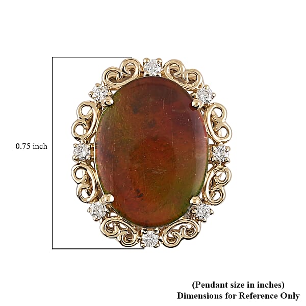 Iliana 18K Yellow Gold Canadian Ammolite And G-H SI Diamond Pendant Without Chain 3.50 Grams 5.45 Ctw