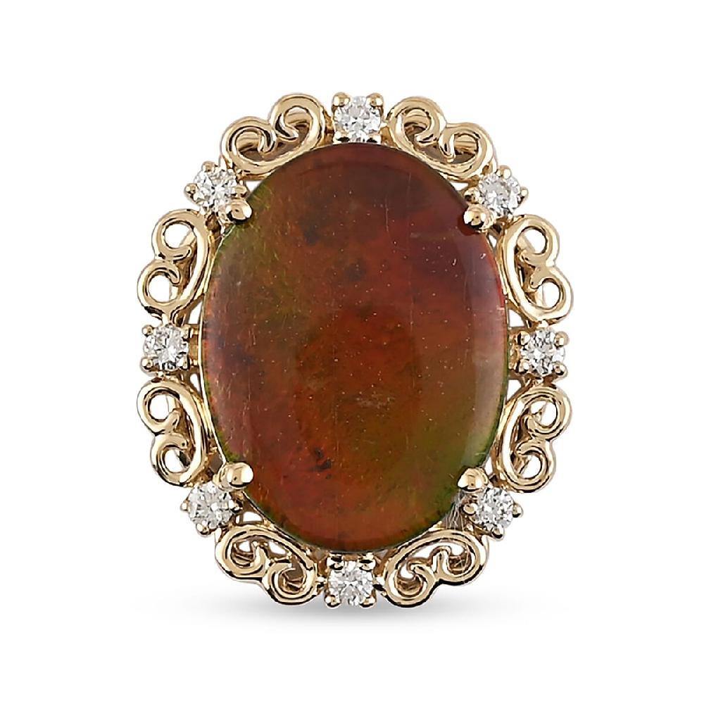Iliana 18K Yellow Gold Canadian Ammolite and G-H SI Diamond Pendant without Chain 3.50 Grams 5.45 ctw