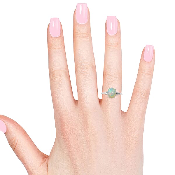 Iliana 2.52 Ctw AAA Ethiopian Welo Opal And Diamond G-H SI Ring In 18K White Gold 3.17 Grams