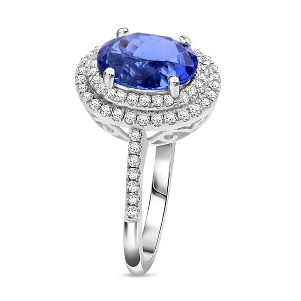 Iliana 2.95 Ctw AAA Tanzanite And Diamond G-H SI Ring In 18K White Gold With Appraised Certificate 4.37 Grams