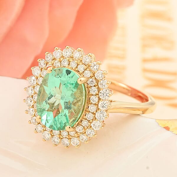 Iliana AAA Boyaca Colombian Emerald And G-H SI Diamond 3.00 Ctw Sunburst Ring In 18K Yellow Gold 5.40 Grams