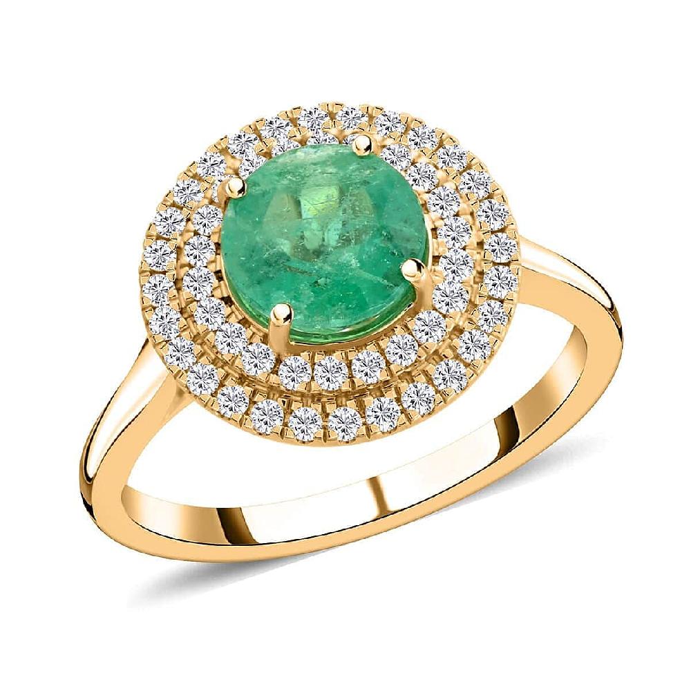Iliana AAA Boyaca Colombian Emerald and SI Diamond 1.80 ctw Double Halo Ring in 18K Yellow Gold 4.75 Grams