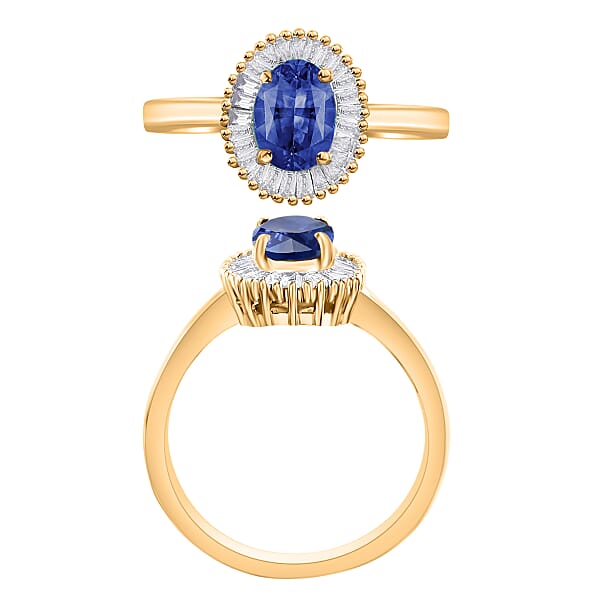 Iliana AAA Ceylon Blue Sapphire And G-H SI Diamond 1.20 Ctw Ring In 18K Yellow Gold
