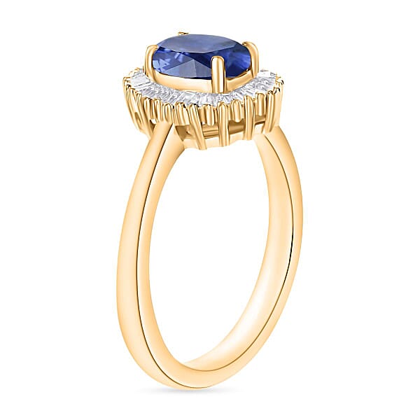 Iliana AAA Ceylon Blue Sapphire And G-H SI Diamond 1.20 Ctw Ring In 18K Yellow Gold