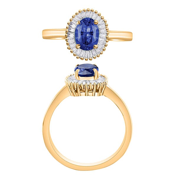 Iliana AAA Ceylon Blue Sapphire And G-H SI Diamond 1.20 Ctw Ring In 18K Yellow Gold