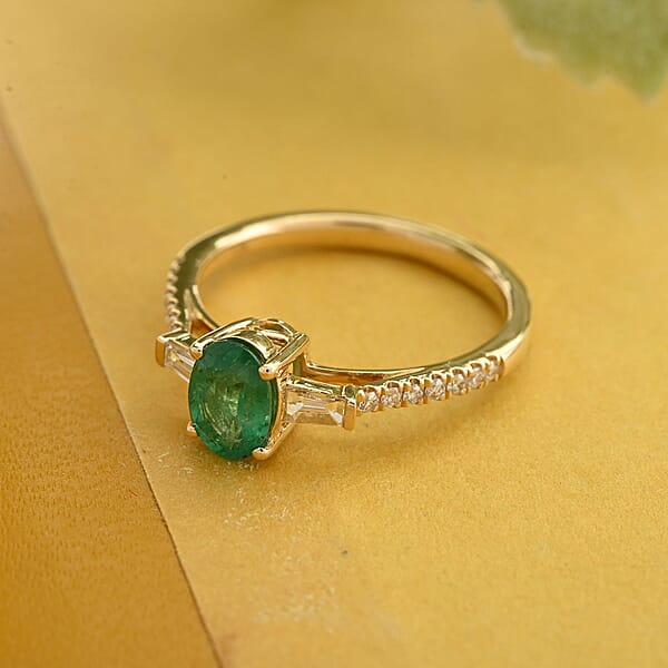 Iliana AAA Kagem Zambian Emerald Diamond Ring In 18K Yellow Gold 1.10 Ctw