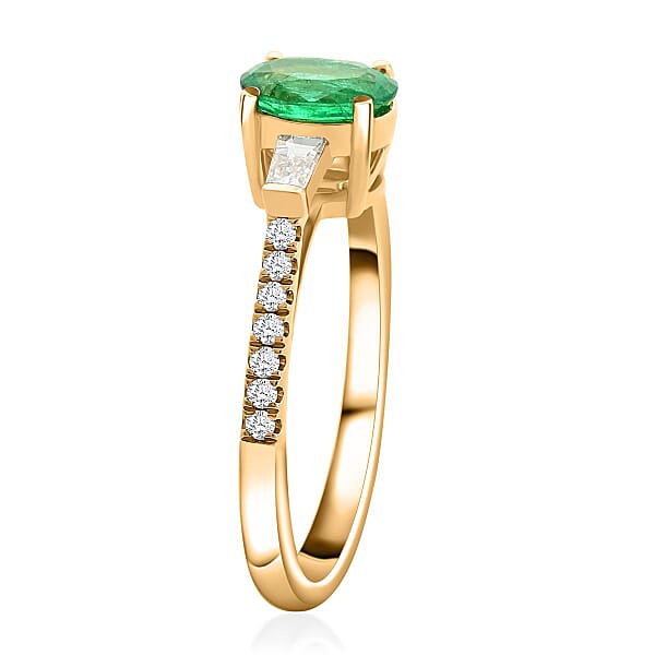 Iliana AAA Kagem Zambian Emerald Diamond Ring In 18K Yellow Gold 1.10 Ctw