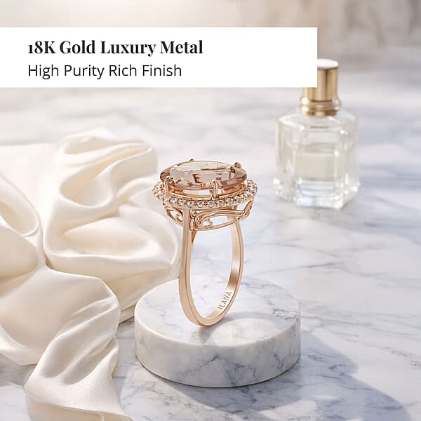 Iliana AAA Marropino Morganite And G-H SI Diamond 5.70 Ctw Halo Ring In 18K Rose Gold 3.50 Grams