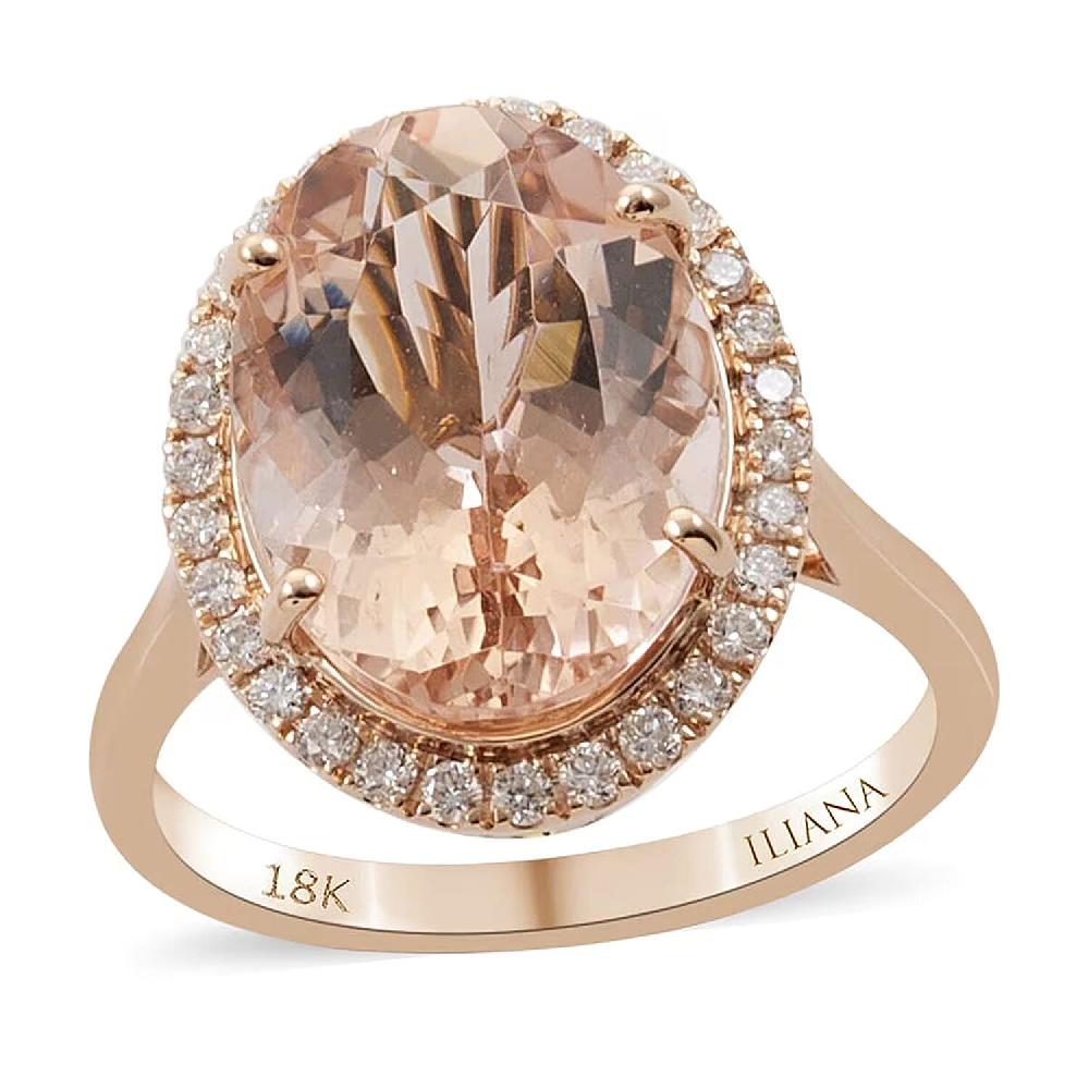 Iliana AAA Marropino Morganite and G-H SI Diamond 5.70 ctw Halo Ring in 18K Rose Gold 3.50 Grams