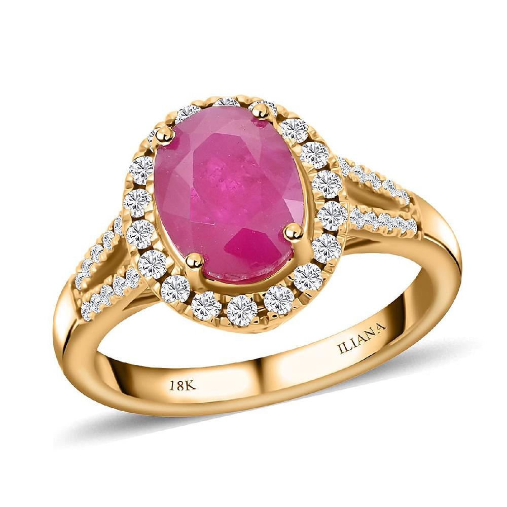 Iliana AAA Montepuez Ruby and SI Diamond 2.35 ctw Ring in 18K Yellow Gold 5.07 Grams