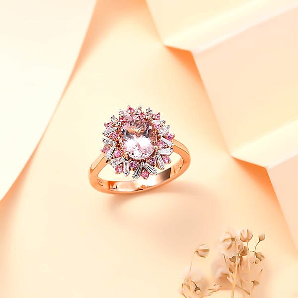 Iliana AAA Pink Morganite Mahenge Spinel And G-H SI Diamond 2.50 Ctw Ring In 18K Rose Gold 4.70 Grams