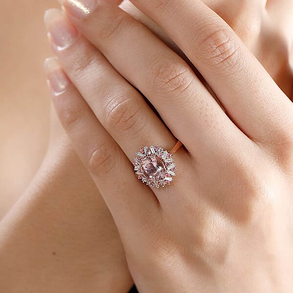 Iliana AAA Pink Morganite Mahenge Spinel And G-H SI Diamond 2.50 Ctw Ring In 18K Rose Gold 4.70 Grams