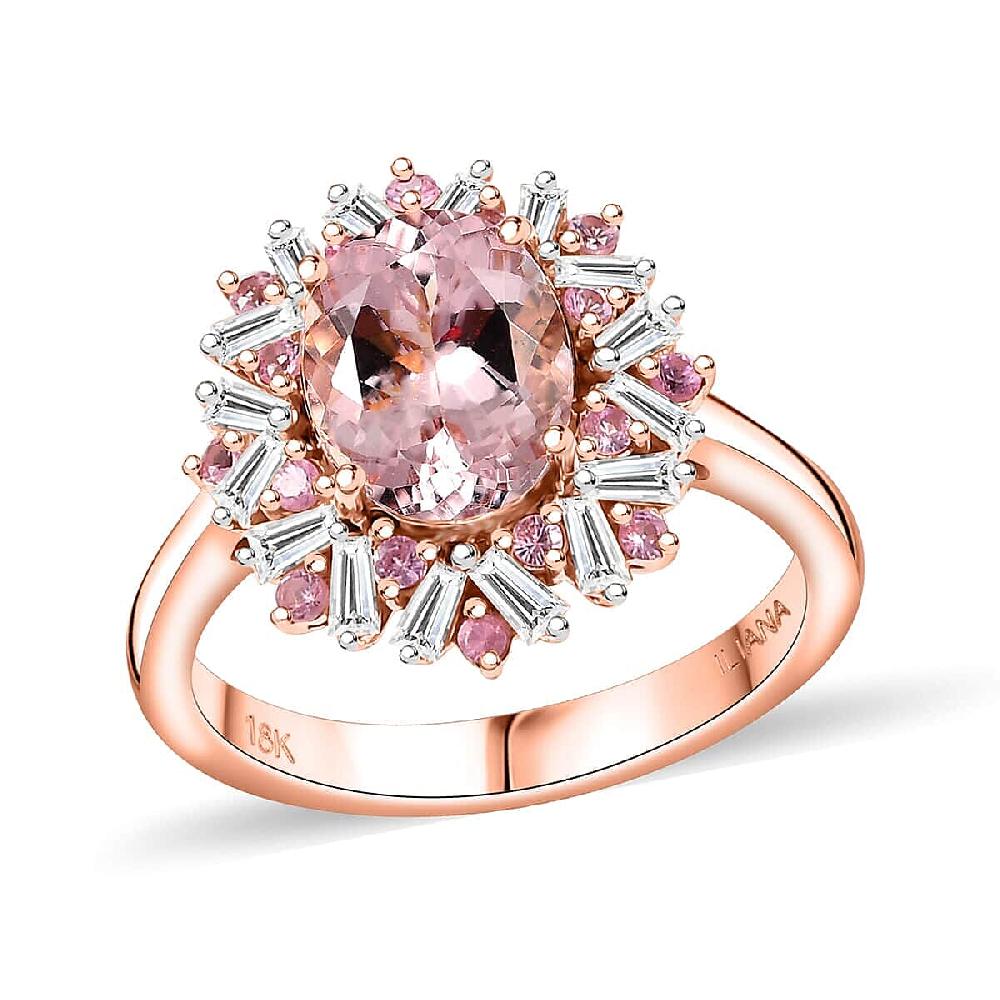 Iliana AAA Pink Morganite Mahenge Spinel and G-H SI Diamond 2.50 ctw Ring in 18K Rose Gold 4.70 Grams