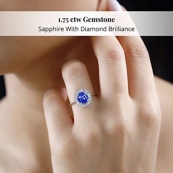 Iliana AAA Royal Ceylon Sapphire And G-H SI Diamond 1.75 Ctw Halo Ring In 18K White Gold