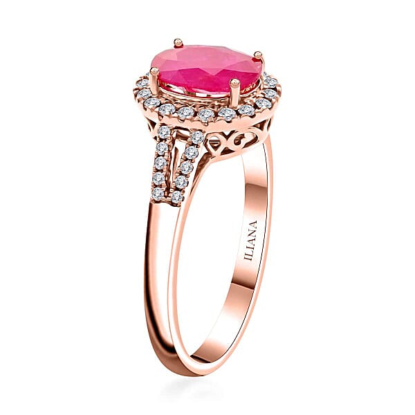 Iliana AAA Royal Ruby And SI Diamond 2.35 Ctw Ring In 18K Rose Gold 5.07 Grams