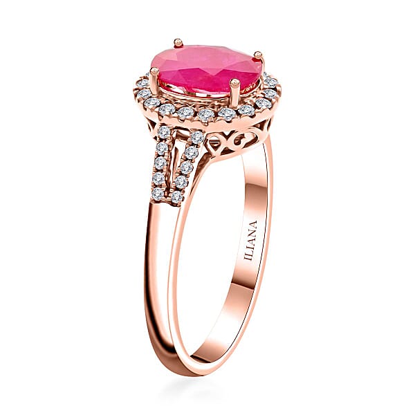Iliana AAA Royal Ruby And SI Diamond 2.35 Ctw Ring In 18K Rose Gold 5.07 Grams