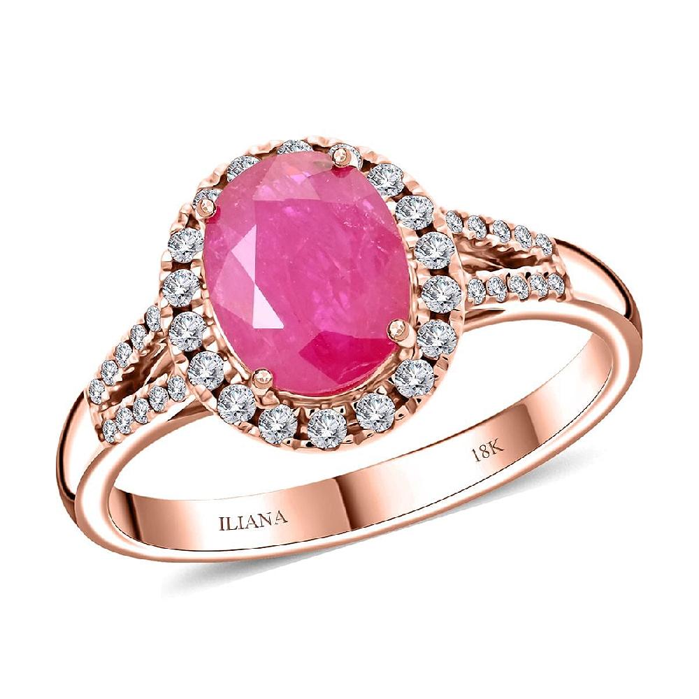 Iliana AAA Royal Ruby and SI Diamond 2.35 ctw Ring in 18K Rose Gold 5.07 Grams