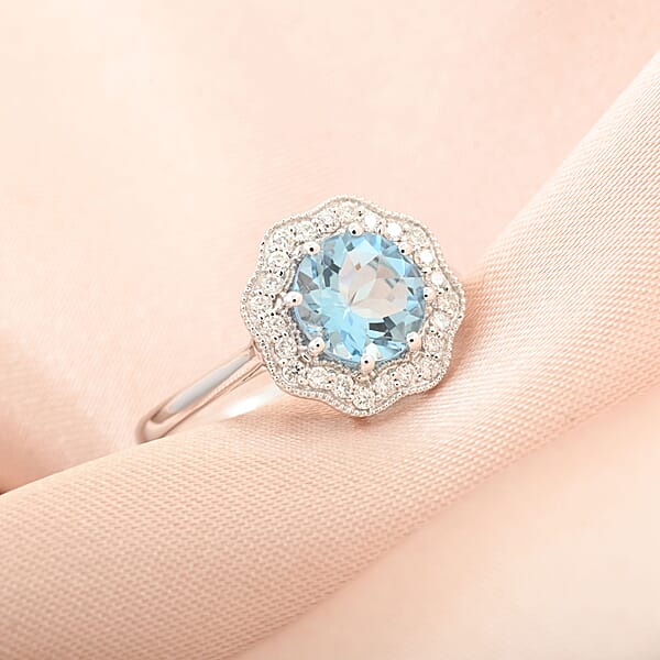 Iliana AAA Santa Maria Aquamarine And G-H SI Diamond 1.35 Ctw Ring In 18K White Gold