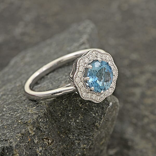 Iliana AAA Santa Maria Aquamarine And G-H SI Diamond 1.35 Ctw Ring In 18K White Gold
