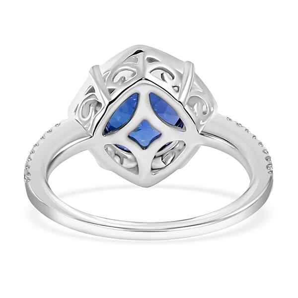 Iliana AAA Tanzanite And G-H SI Diamond 4.15 Ctw Halo Ring In 18K White Gold 5.34 Grams