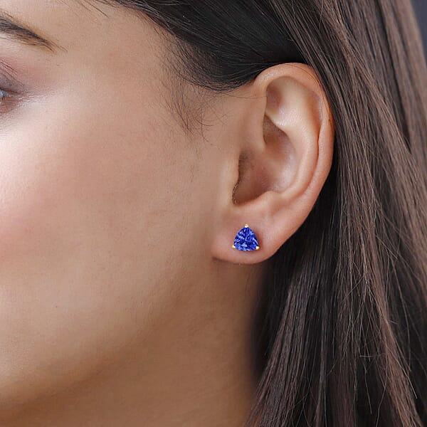 Iliana AAA Tanzanite Solitaire 2.90 Ctw Stud Earrings In 18K Yellow Gold