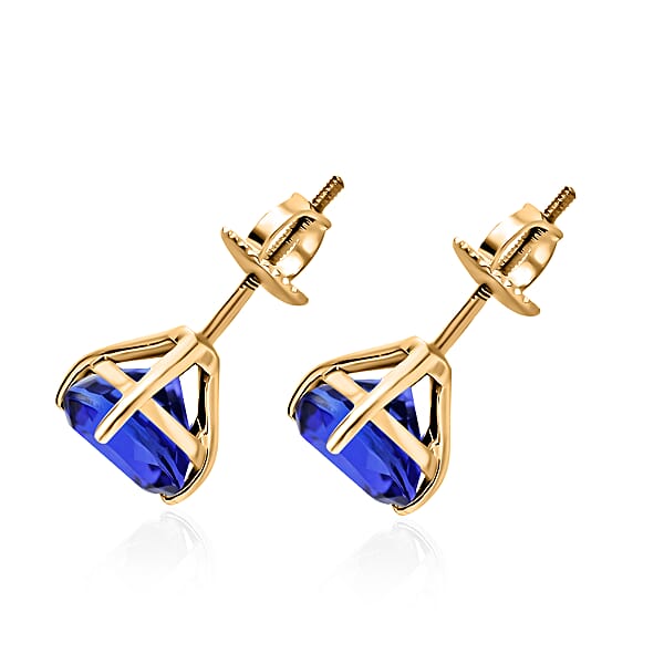 Iliana AAA Tanzanite Solitaire 2.90 Ctw Stud Earrings In 18K Yellow Gold