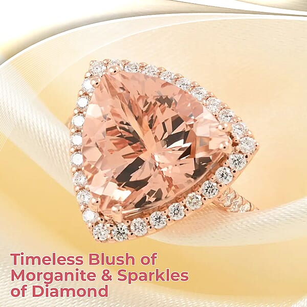 Iliana Certified And Appraised AAA Marropino Morganite Ring G-H SI Diamond Accent Ring Morganite Halo Ring 18K Rose Gold Ring Wedding Ring 4.85 Grams 5.75 Ctw
