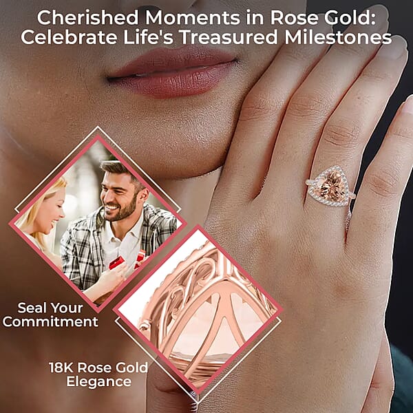 Iliana Certified And Appraised AAA Marropino Morganite Ring G-H SI Diamond Accent Ring Morganite Halo Ring 18K Rose Gold Ring Wedding Ring 4.85 Grams 5.75 Ctw