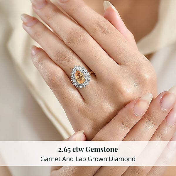 Imperial Garnet Lab Grown Diamond Fire Ring In 10K Yellow Gold 2.65 Ctw