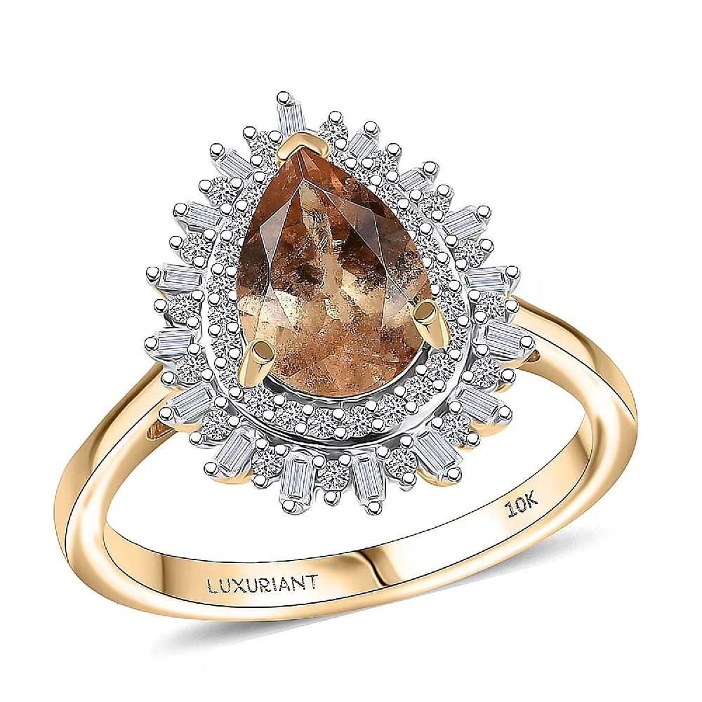 Imperial Garnet Lab Grown Diamond Fire Ring in 10K Yellow Gold 2.65 ctw