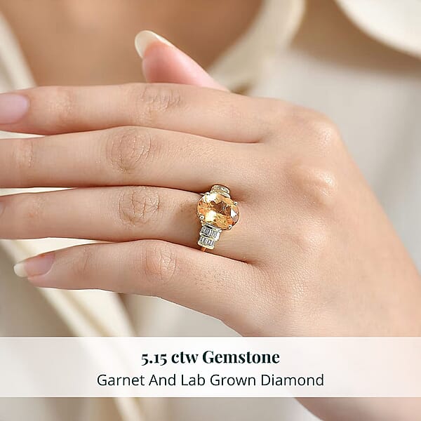 Imperial Garnet Lab Grown Diamond Ring In 10K Yellow Gold 5.15 Ctw