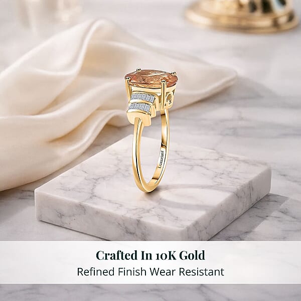 Imperial Garnet Lab Grown Diamond Ring In 10K Yellow Gold 5.15 Ctw