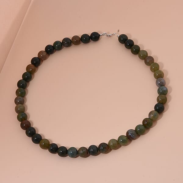 Indian Agate Beaded 351.45 Ctw Necklace 18 Inches In Sterling Silver
