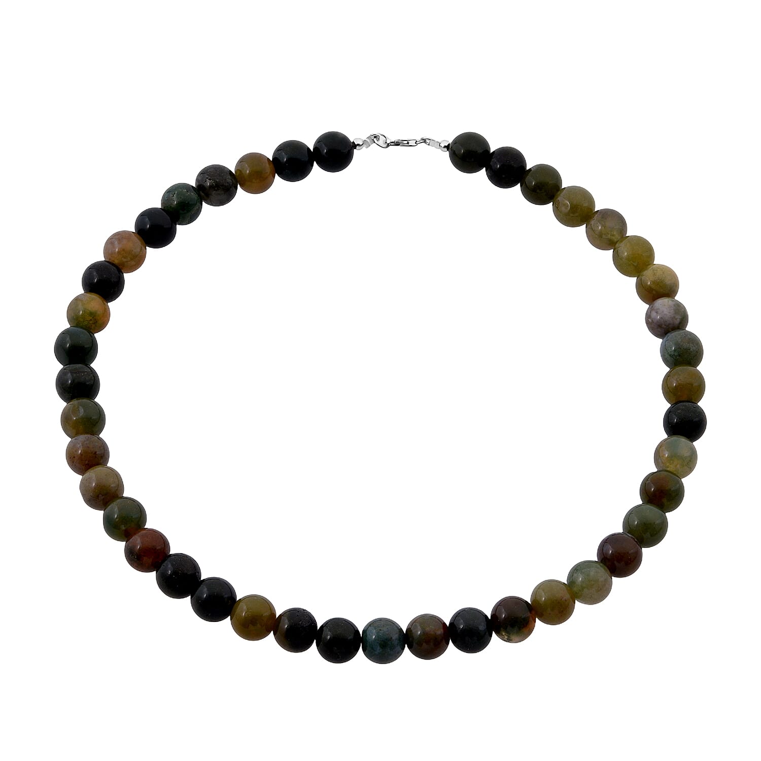 Indian Agate Beaded 351.45 ctw Necklace 18 Inches in Sterling Silver