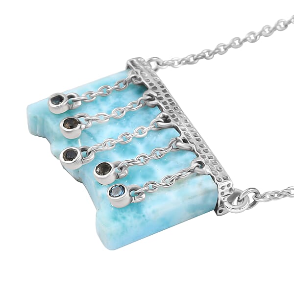 Indian Artisan Crafted Sky Blue Topaz And Multi Gemstone 27.60 Ctw Ethereal Cascade Necklace In Sterling Silver 18 Inches