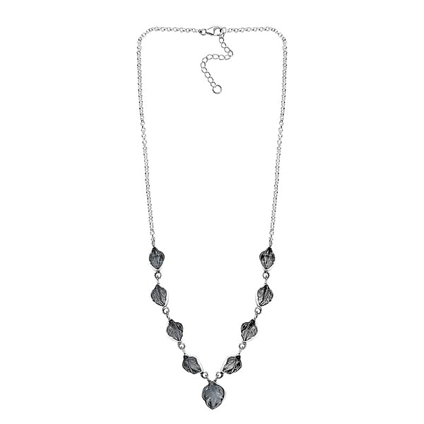Indian Artistry Aquamarine Carved 21.50 Ctw Leaf Necklace In Sterling Silver 18-20 Inches