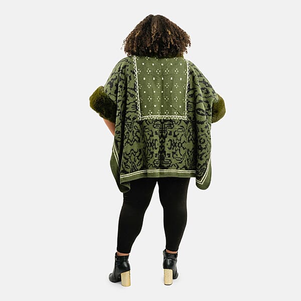 Instyle Olive Abstract Faux Fur Ruana - One Size Fits Most
