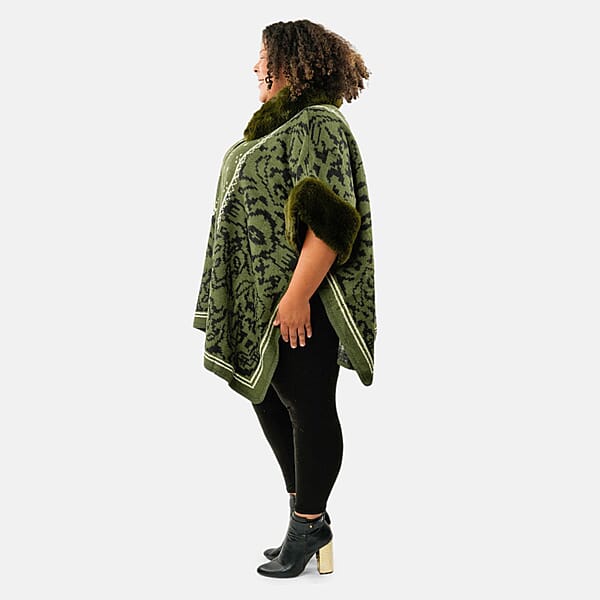 Instyle Olive Abstract Faux Fur Ruana - One Size Fits Most