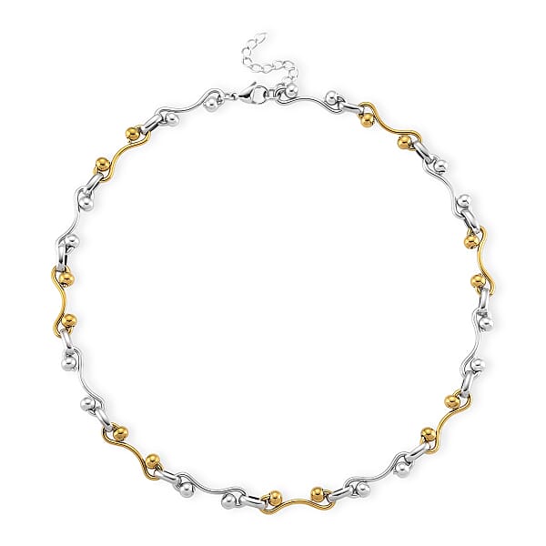 ION Plated YG And Stainless Steel Modern Wave Link Necklace 20-22 Inches