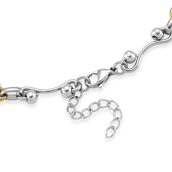 ION Plated YG And Stainless Steel Modern Wave Link Necklace 20-22 Inches