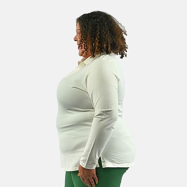 Isaac Mizrahi Ivory Split-Neck Collared Top - 2X