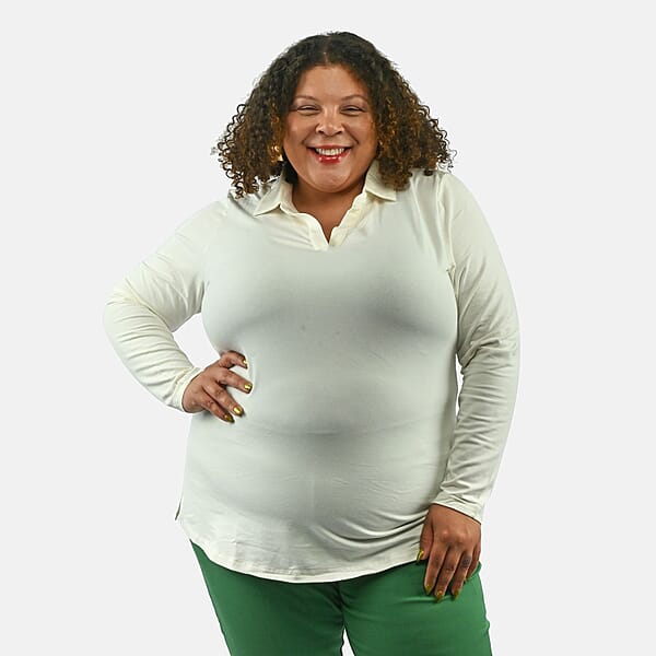 Isaac Mizrahi Ivory Split-Neck Collared Top - 2X