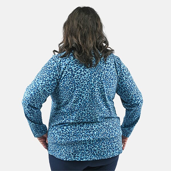 Isaac Mizrahi Teal Leopard Split-Neck Collared Top - 1X